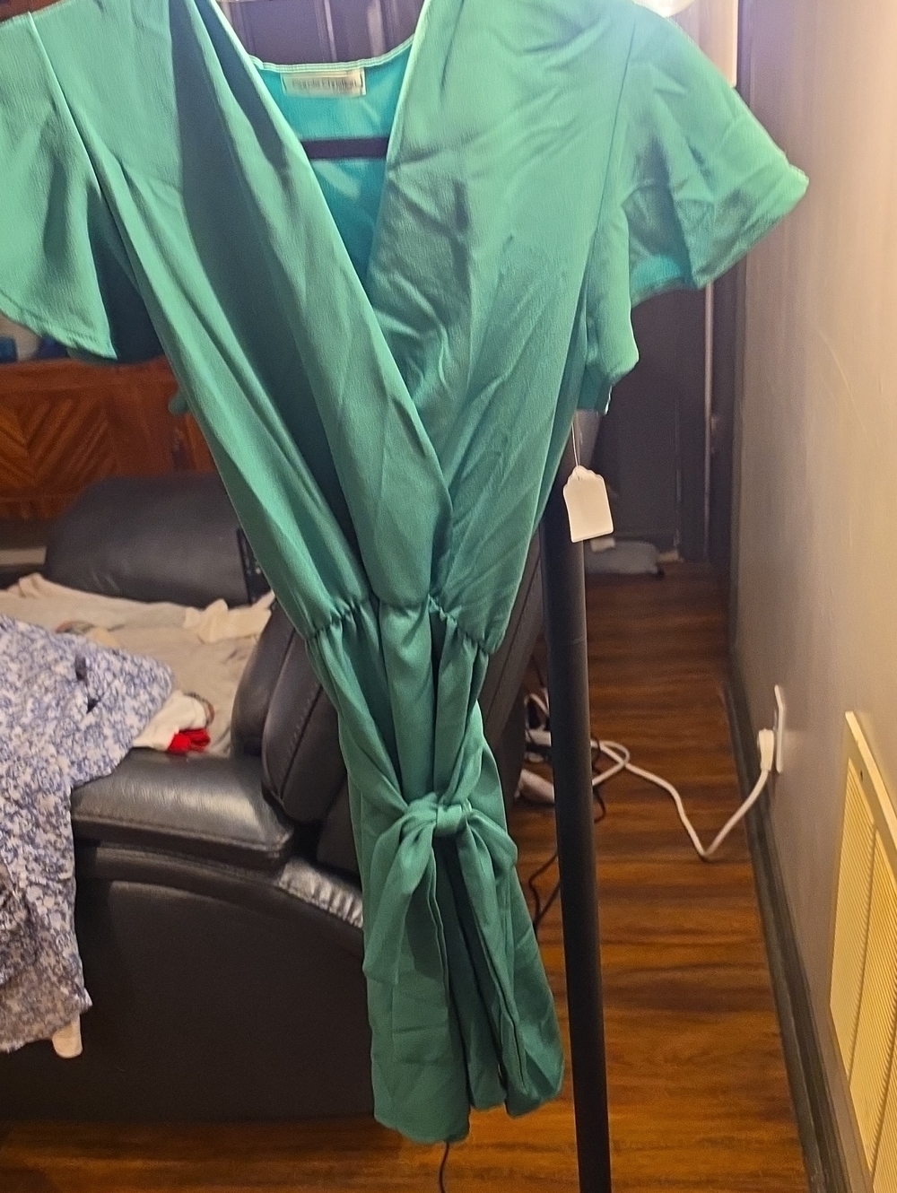 Green Wrap Midi Dress with Tie Waist